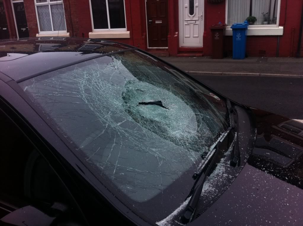 Smashed windscreen