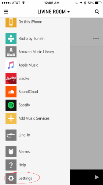 The Settings of the Sonos app