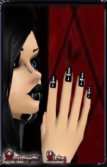 's White Cross Nails, Short White Cross nails on a black base, on danty hands. Request.